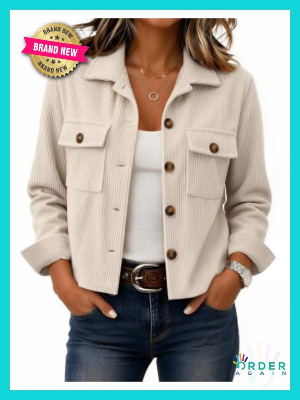 Corduroy Cropped Button Down Shacket Long Sleeve Casual Jacket